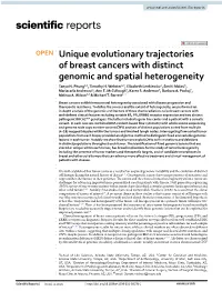 Unique Evolutionary Trajectories of Breast Cancers with Distinct Genomic and Spatial Heterogeneity Tanya N