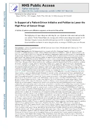 In Support of a Patient-Driven Initiative and Petition to Lower the High Price of Cancer Drugs