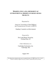 Modification and Amendment of Environmental Permits on Design-Build Projects