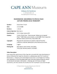 Ravenswood: Wilderness to Special Place Lecture Finding Aid & Transcript