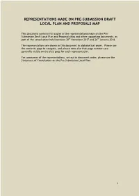 Representations Made on Pre-Submission Draft Local Plan and Proposals Map