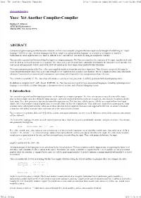 Yacc: Yet Another Compiler-Compiler