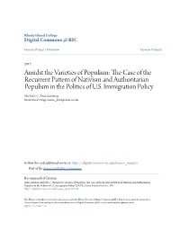 Amidst the Varieties of Populism: the Case of the Recurrent Pattern of Nativism and Authoritarian Populism in the Politics of U.S