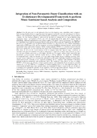 Integration of Non-Parametric Fuzzy Classification with an Evolutionary-Developmental Framework to Perform Music Sentiment-Based Analysis and Composition