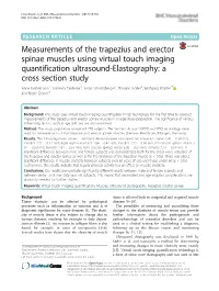 Measurements of the Trapezius and Erector Spinae Muscles Using Virtual Touch Imaging Quantification Ultrasound-Elastography