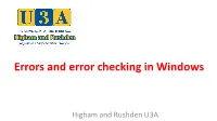 Errors and Error Checking in Windows