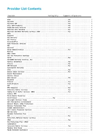 Provider List Contents