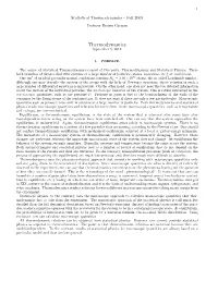 Statistical Thermodynamics - Fall 2009