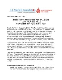 Table Hosts Announced for 2 Annual Let's Talk Nashville