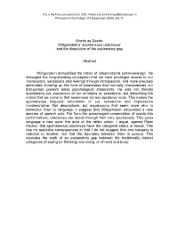 Words As Deeds: Wittgenstein‟S „Spontaneous Utterances‟ and the Dissolution of the Explanatory Gap