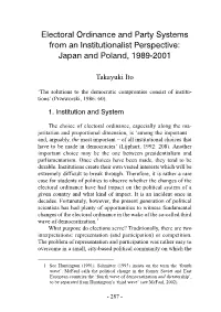 Electoral Ordinance and Party Systems from an Institutionalist Perspective: Japan and Poland, 1989-2001