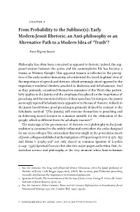 From Probability to the Sublime(S): Early Modern Jesuit Rhetoric; an Anti-Philosophy Or an Alternative Path to a Modern Idea of “Truth”?