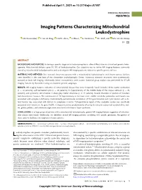 Imaging Patterns Characterizing Mitochondrial Leukodystrophies