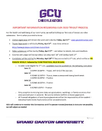 Important Information Regarding Our 2020 Tryout Process