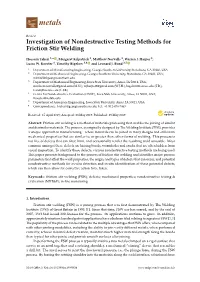 Investigation of Nondestructive Testing Methods for Friction Stir Welding