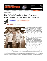 Live in Studio Teaming of Singer-Songwriter Craig Bickhardt