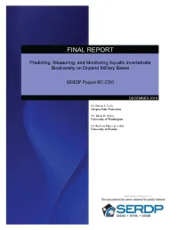Predicting, Measuring, and Monitoring Aquatic Invertebrate Biodiversity on Dryland Military Bases