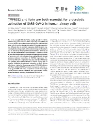 TMPRSS2 and Furin Are Both Essential for Proteolytic Activation of SARS-Cov-2 in Human Airway Cells