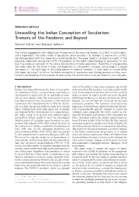 Unravelling the Indian Conception of Secularism: Tremors of the Pandemic and Beyond