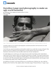 Dorothea Lange Used Photography to Make an Ugly World Beautiful by Washington Post, Adapted by Newsela Staff on 04.15.20 Word Count 890 Level 830L