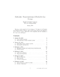 Math 224 - Representations of Reductive Lie Groups