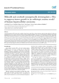 Milciclib and Sorafenib Synergistically Downregulate C-Myc to Suppress