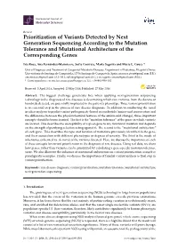 Prioritization of Variants Detected by Next Generation Sequencing According to the Mutation Tolerance and Mutational Architecture of the Corresponding Genes