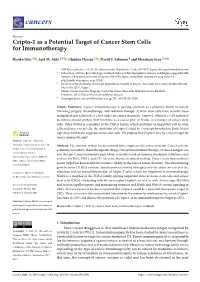Cripto-1 As a Potential Target of Cancer Stem Cells for Immunotherapy