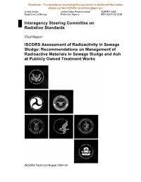 Final Report: ISCORS Assessment of Radioactivity in Sewage Sludge
