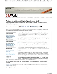 Raketu to Add Mobility to Web-Based Voip | Infoworld | News | 2007-06-15 | by John Bl