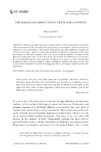 The Barcelona Disputation: Texts and Contexts