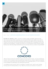 Concord and Universal Music Group Extend Distribution Agreement