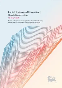 Questions and Answers Before the Shareholders' Meeting 2020