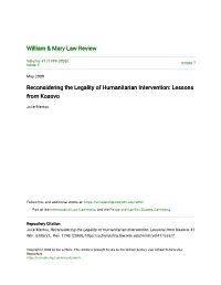 Reconsidering the Legality of Humanitarian Intervention: Lessons from Kosovo