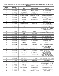Rejected Applications Received After 25.11.17 for The