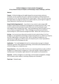 1 Artificial Intelligence in Communication Management: A