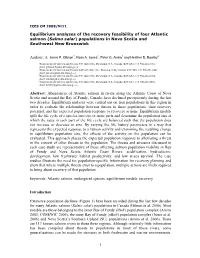 Equilibrium Analyses of the Recovery Feasibility of Four Atlantic Salmon (Salmo Salar) Populations in Nova Scotia and Southwest New Brunswick