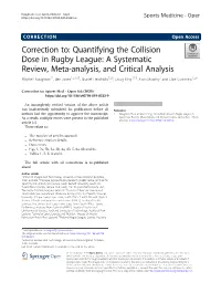Quantifying the Collision Dose in Rugby League: a Systematic Review, Meta