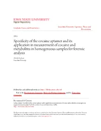 Specificity of the Cocaine Aptamer and Its Application in Measurement Of