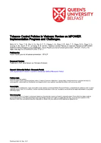 Tobacco Control Policies in Vietnam: Review on MPOWER Implementation Progress and Challenges