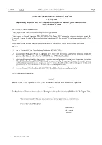 2020/1129 of 30 July 2020 Implementing Regulation (EU) 2017/1509 Concerning Restrictive Measures Against the Democratic People’S Republic of Korea