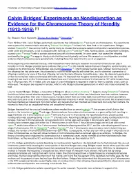 Calvin Bridges' Experiments on Nondisjunction As Evidence for The