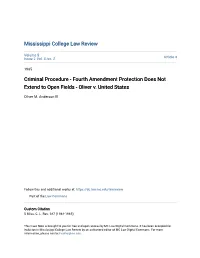 Fourth Amendment Protection Does Not Extend to Open Fields - Oliver V