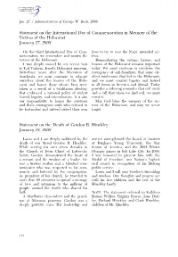 Statement on the International Day of Commemoration in Memory of the Victims of the Holocaust January 27, 2008