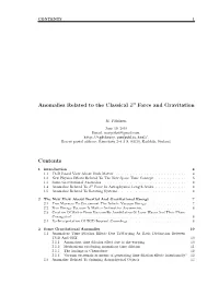 Anomalies Related to the Classical Z0 Force and Gravitation Contents