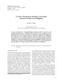 Creating a Roadmap for Building a Sustainable Genomics Facility in the Philippines