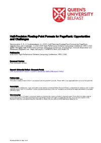 Half-Precision Floating-Point Formats for Pagerank: Opportunities and Challenges