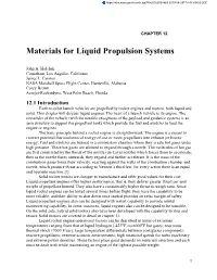 Materials for Liquid Propulsion Systems