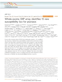 Whole-Exome SNP Array Identifies 15 New Susceptibility Loci for Psoriasis