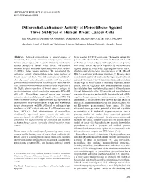 Differential Anticancer Activity of Pterostilbene Against Three